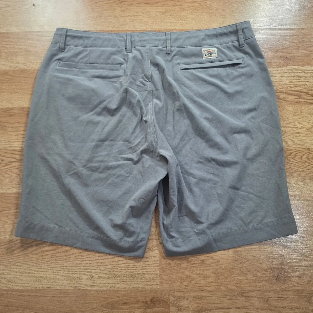 Faherty All Day Shorts Mens 36 Grey Hybrid Stretch Casual Quick Dry Flat Front